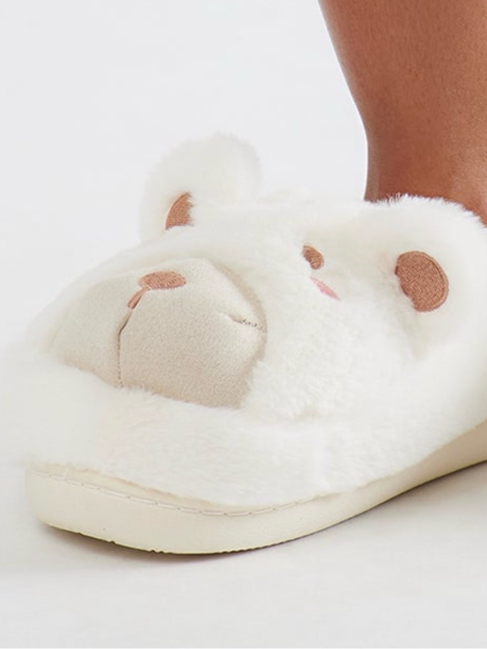 Plush White Bear Kids Slippers